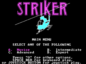 Title screen of the CGA-era DOS game Striker.